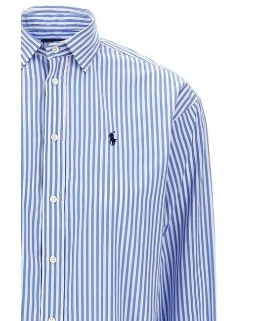 Polo Ralph Lauren Blue Relaxed Fit Pinstriped Shirt