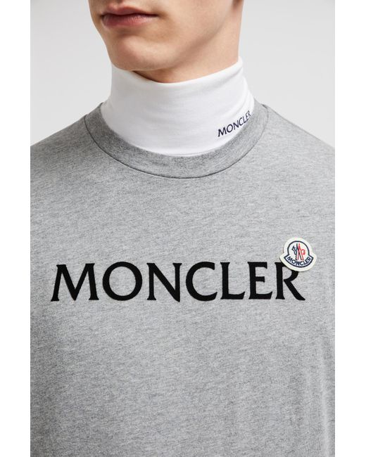 Moncler Gray Logo Flocked T-Shirt for men