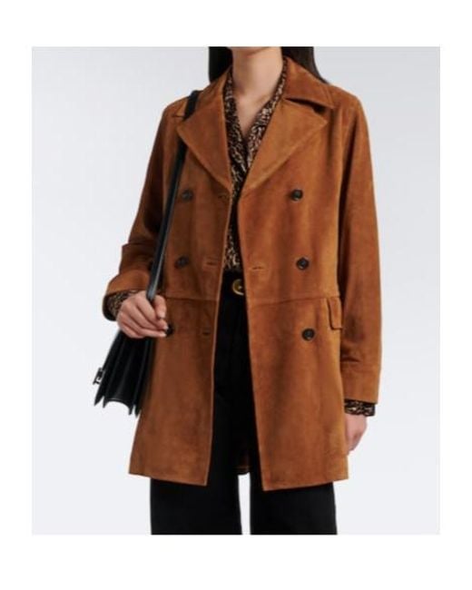 Nili Lotan Brown Remington Double-Breasted Suede Coat