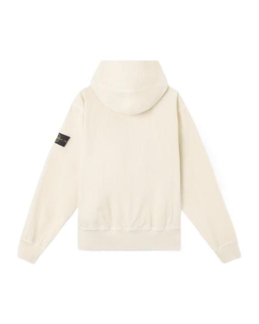 Stone Island White Oversized Fit Hooded Zip-Up Sweatshirt for men