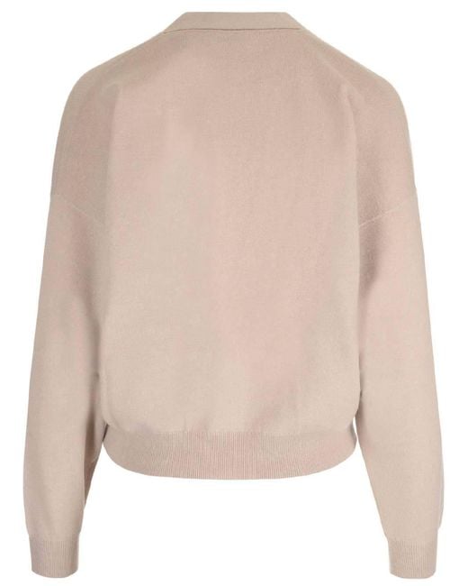 Brunello Cucinelli Natural V-Neck Buttoned Cardigan