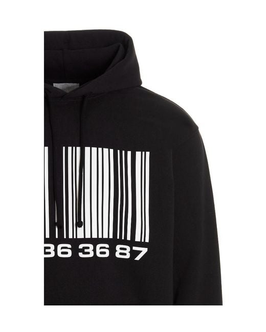 VTMNTS Black Barcode Printed Drawstring Hoodie for men