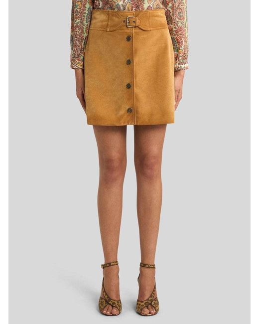 Etro Brown Suede Mini Skirt With Buckle