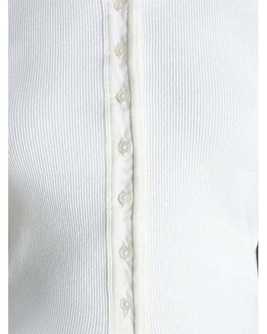 Lemaire White Buttoned Ribbed Short-Sleeved Top