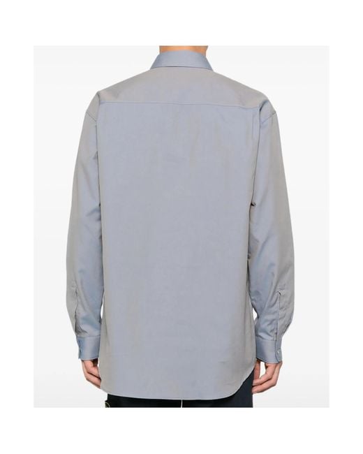 Stone Island Gray Logo Embroidered Button-Down Shirt for men