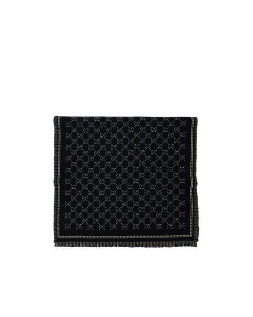 Gucci Black Monogrammed Frayed-Edge Scarf for men