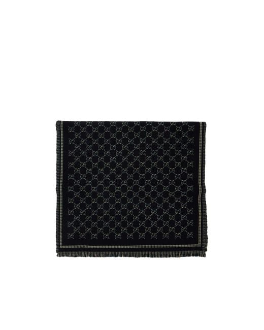 Gucci Black Gg Wool Jacquard Scarf for men