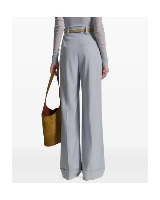 Alberta Ferretti Gray Pantalone High-Waisted Wide-Leg Viscose Trousers