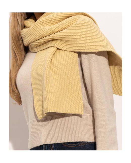 Isabel Marant Natural Logo Embroidered Ribbed Scarf
