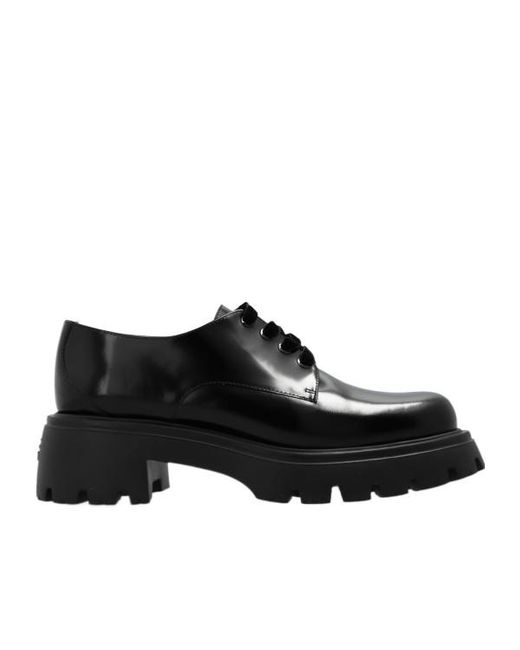 Stuart Weitzman Black Emerson Chunky-Sole Lace-Up Shoes
