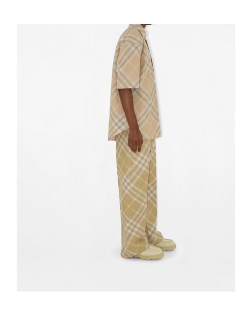 Burberry Natural Checkered Straight Hem Button-Down Shirt for men