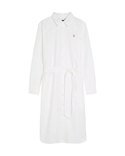 Polo Ralph Lauren White Belted Cotton Midi Shirt Dress
