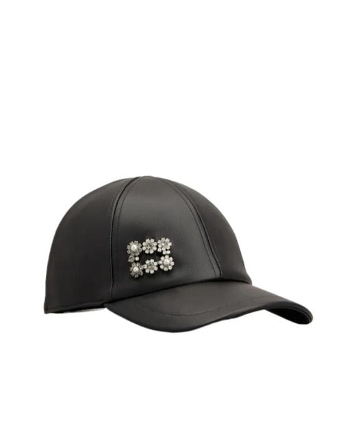 Roger Vivier Black Efflorescence Leather Baseball Cap