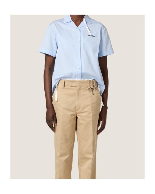 Miu Miu Blue Gingham-Check Logo-Embroidered Shirt