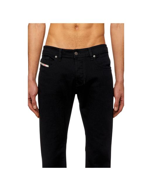 DIESEL Black Logo-Patch Straight-Leg Jeans for men