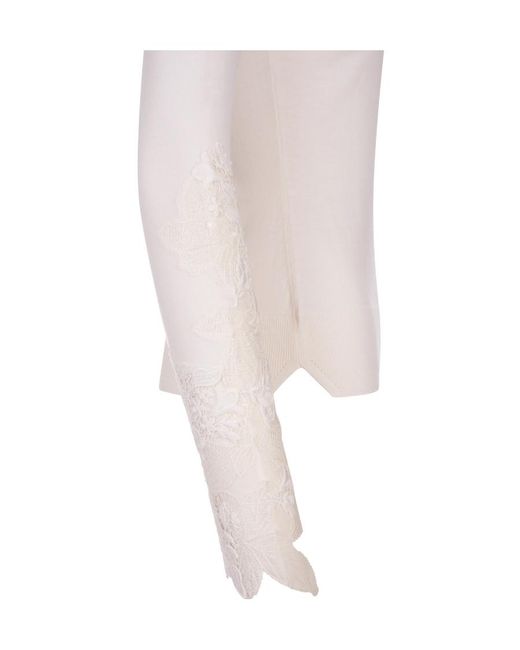 Ermanno Scervino Gray Floral-Lace-Detail Virgin Wool Jumper