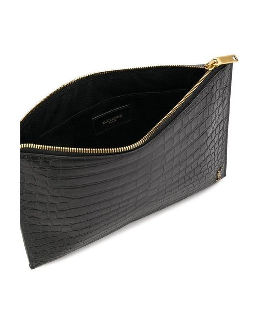 Saint Laurent Black Tiny Monogram Zippered Tablet Holder for men