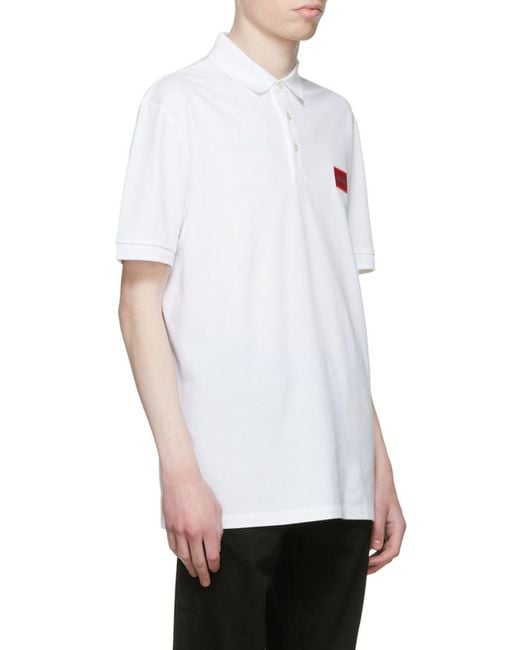 Boss White Hugo Logo Patch Polo Shirt for men
