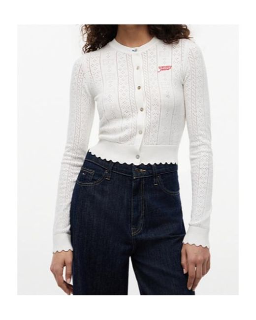 Tommy Hilfiger White Slim Pointelle Flag Cardigan