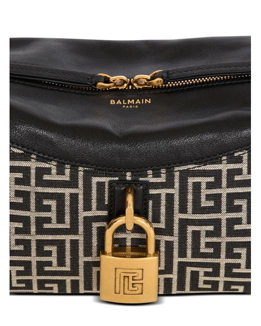 Balmain Black Monogram Jacquard Pulse Shoulder Bag for men