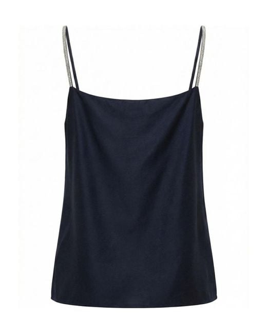 Peserico Blue Embellished-Strap V-Neck Sleeveless Top
