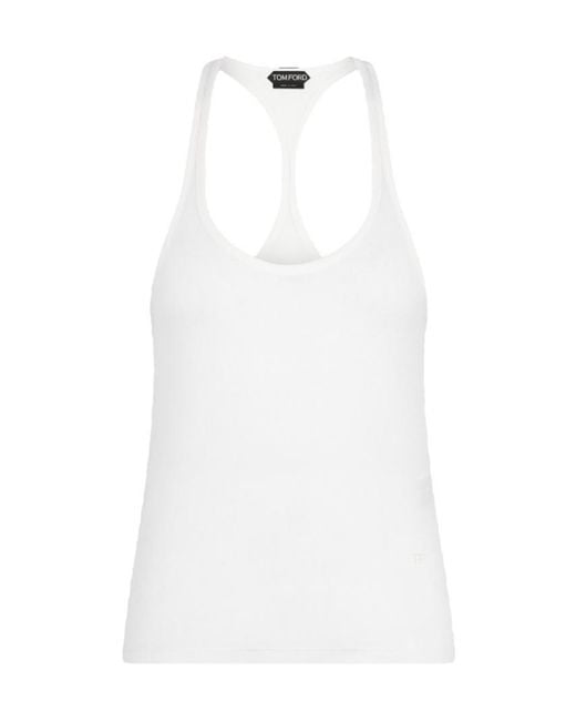 Tom Ford White Ribbed Racerback Performance Top
