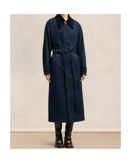 AMI Blue Belted Cotton Trench Coat for men