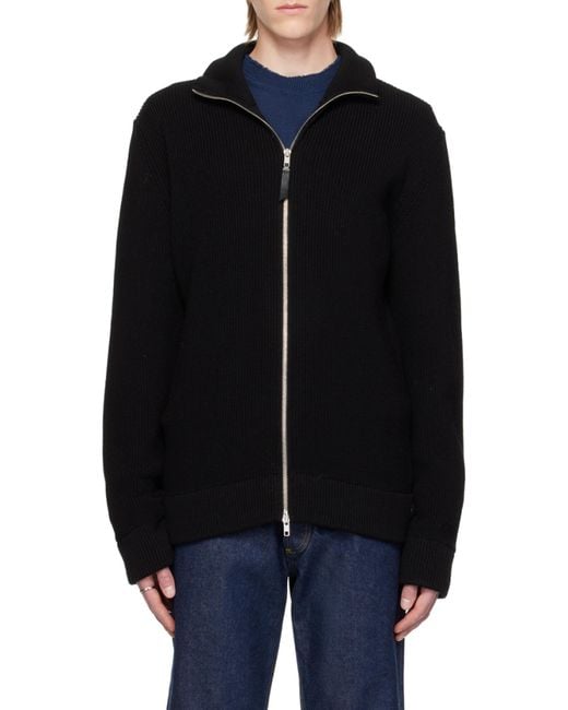 Maison Margiela Black Ribbed Zip-Up Cardigan for men