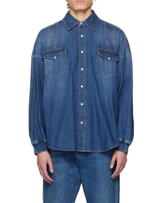 McQueen Blue Buttoned Denim Shirt for men