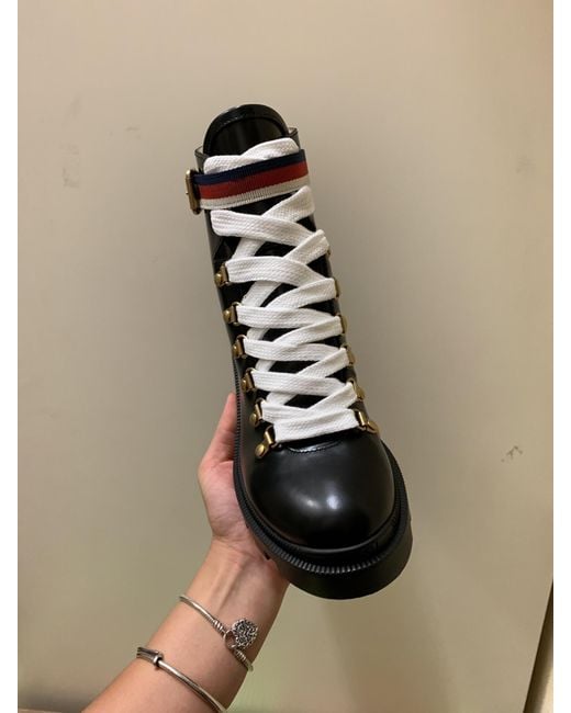 Gucci Black Leather Ankle Boot With Sylvie Web