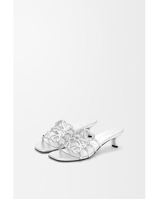 Loewe White Anagram Petal Leather Heeled Sandals