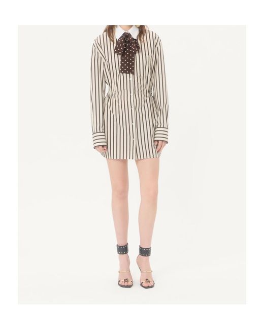 Valentino Natural Striped Bow Detailed Dress