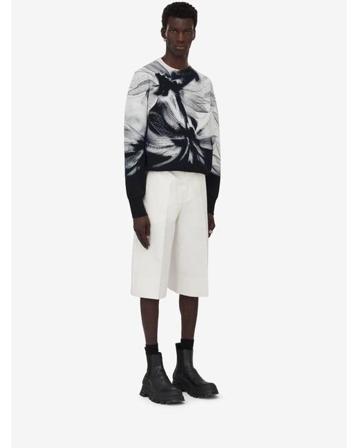 McQueen Gray Graphic Printed Crewneck Sweater for men