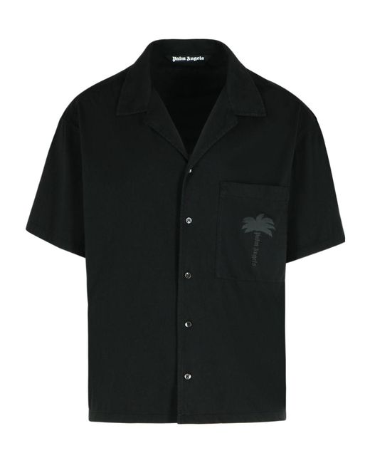 Palm Angels Black Palms Short-Sleeved Bowling Shirt for men