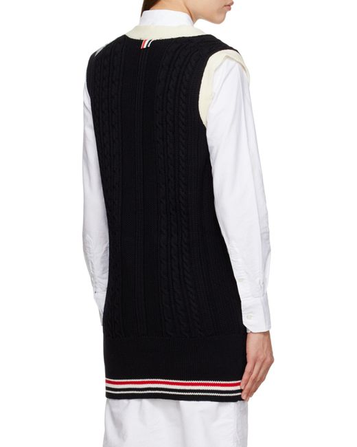 Thom Browne Blue Rwb-Stripe Cable-Knit Vest
