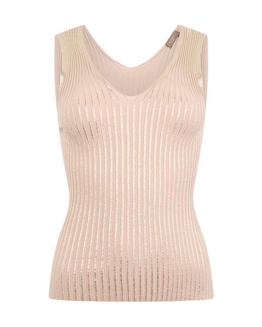 Peserico Pink Ribbed Knit V-Neck Top