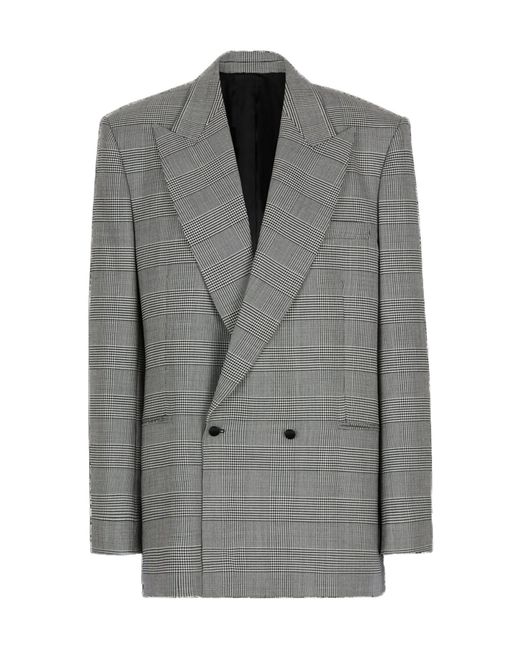 Balmain Gray Houndstooth Double-Breasted Wool-Blend Blazer