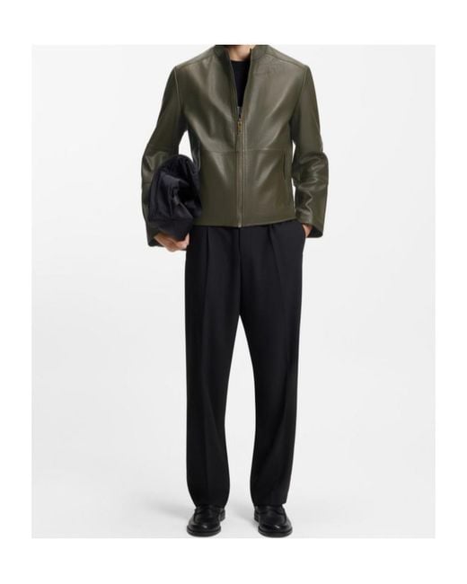 Boss Green Grained-Leather Jacket for men