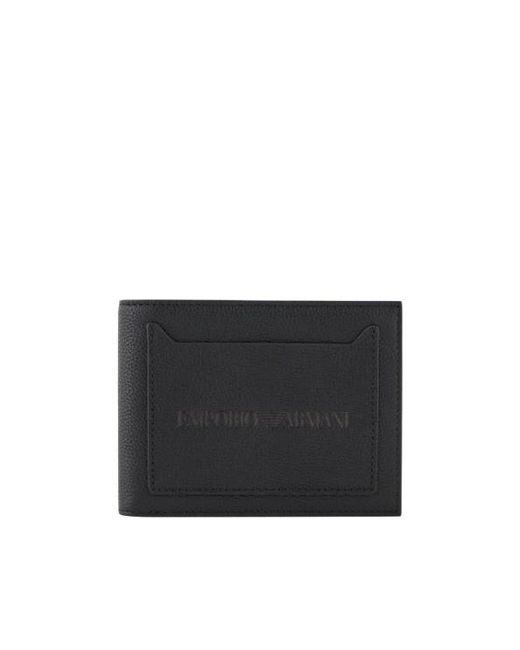 Emporio Armani Black Logo Embossed Bifold Wallet for men