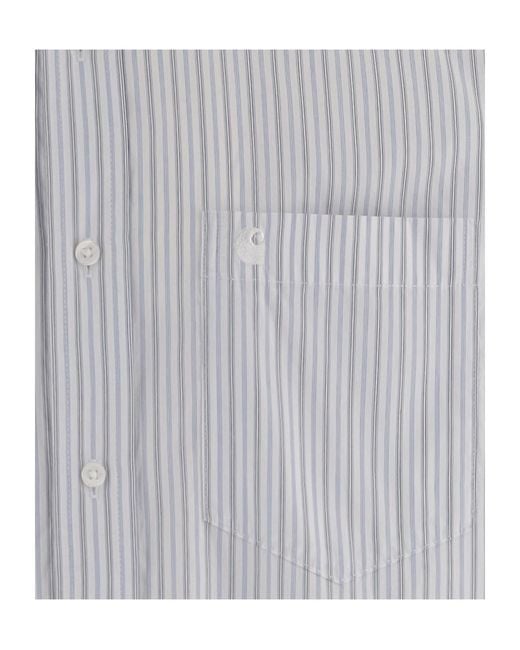 Carhartt Gray Keene Striped Cotton-Poplin Shirt for men