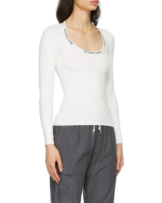 Alexander Wang White Logo-Print Long-Sleeved Top