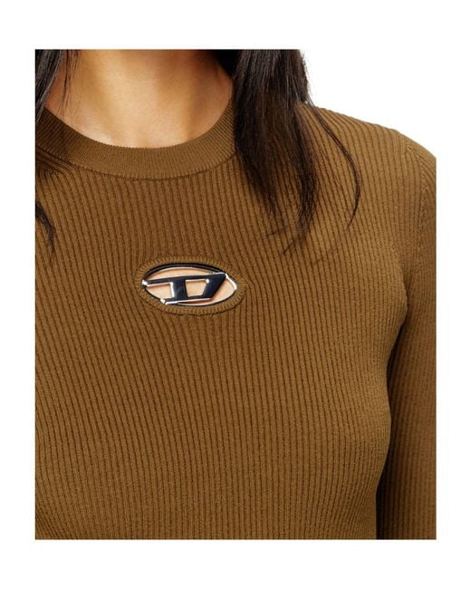 DIESEL Green M-Valari Oval D Ribbed-Knit Top