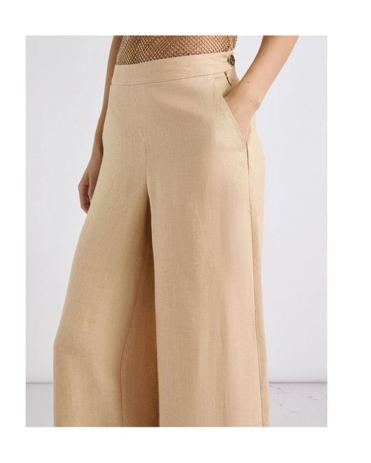 Marella Natural Linen Wide-Leg Trousers
