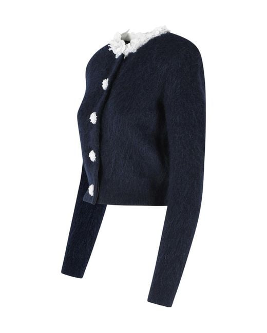 Self-Portrait Blue 'Flower' Alpaca Blend Cardigan