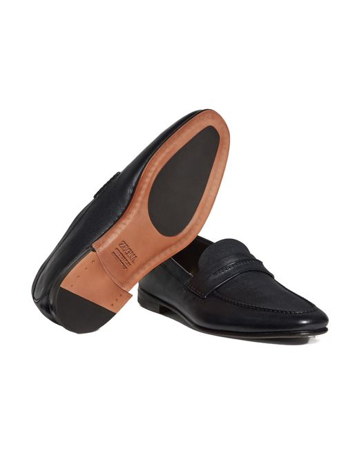Zegna Black Leather Loafers for men