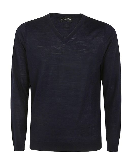 Ballantyne Blue V-Neck Wool Jumper for men