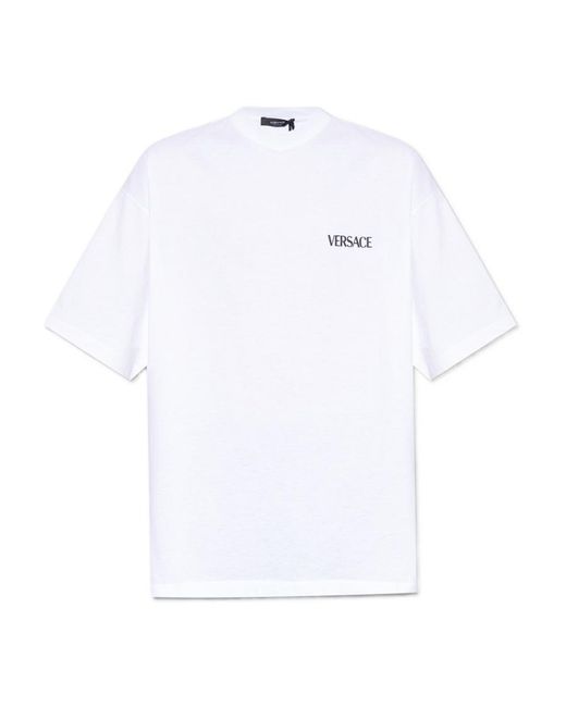 Versace White T-Shirt With Round Neck And Short Sleeves for men