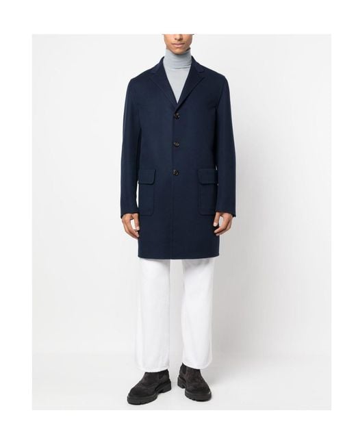 Colombo Blue Notched-Collar Single-Breasted Coat for men
