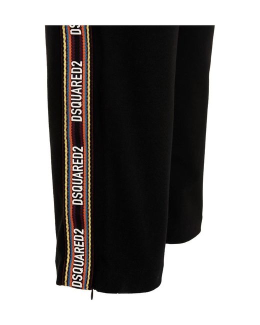 DSquared² Black Logo-Tape Elasticated Waist Track Pants for men