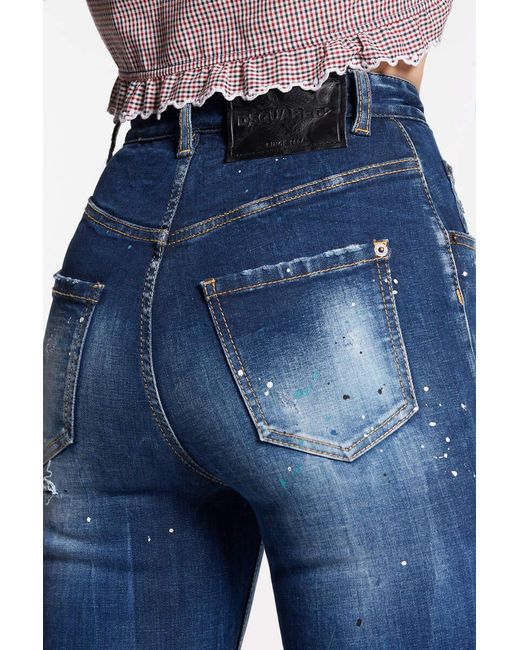 DSquared² Blue High-Waisted Distressed Flared Jeans